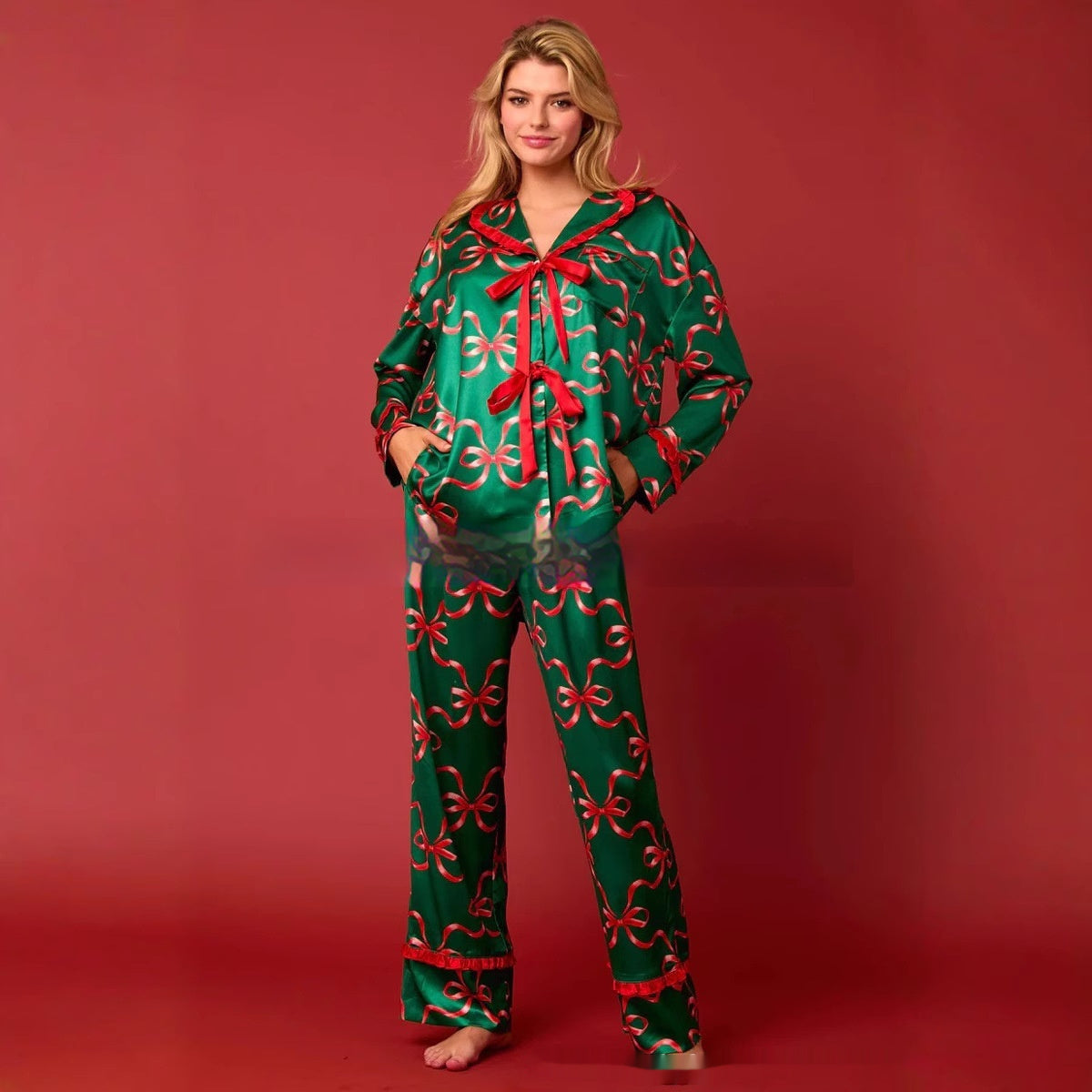 Christmas Bow Pajama Set For Women