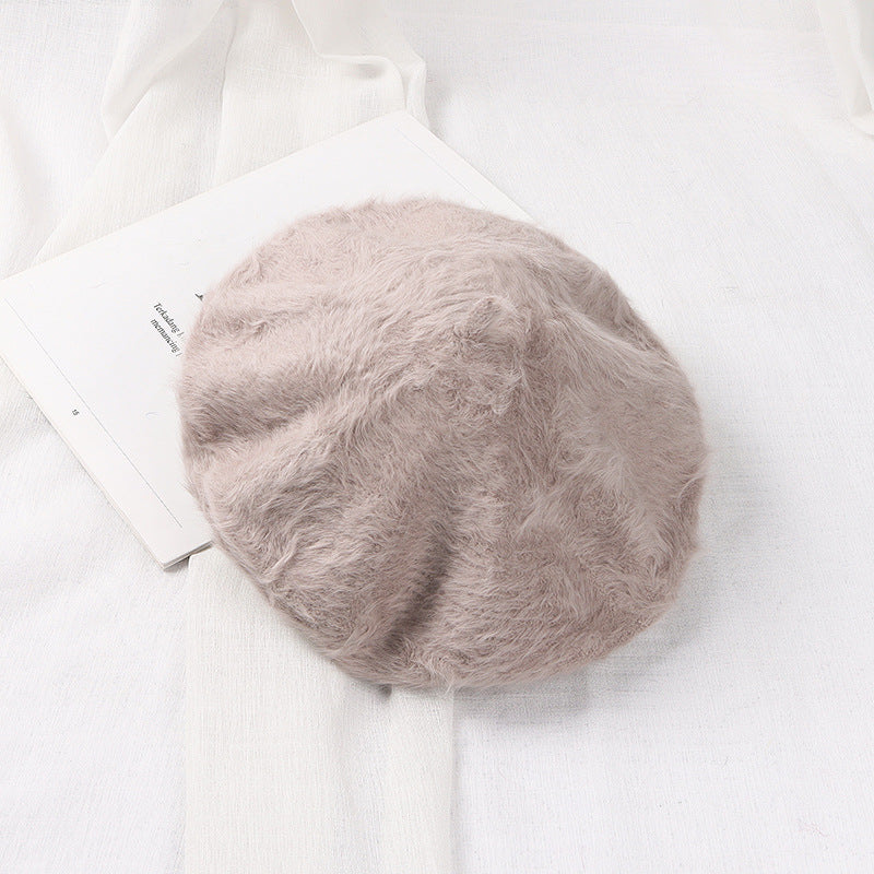 Solid Soft Girl Plush Knitted Artist Hat
