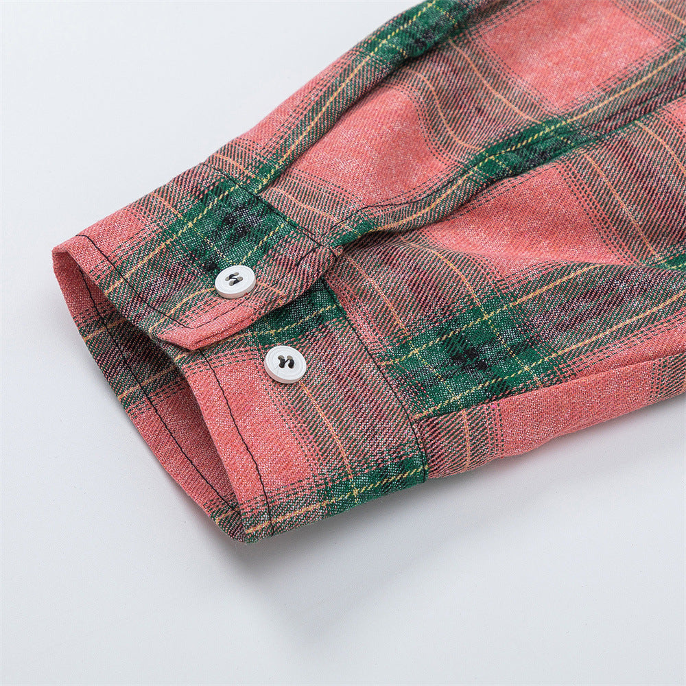European And American Style Plaid Long Sleeve Hooded Shirt Coat