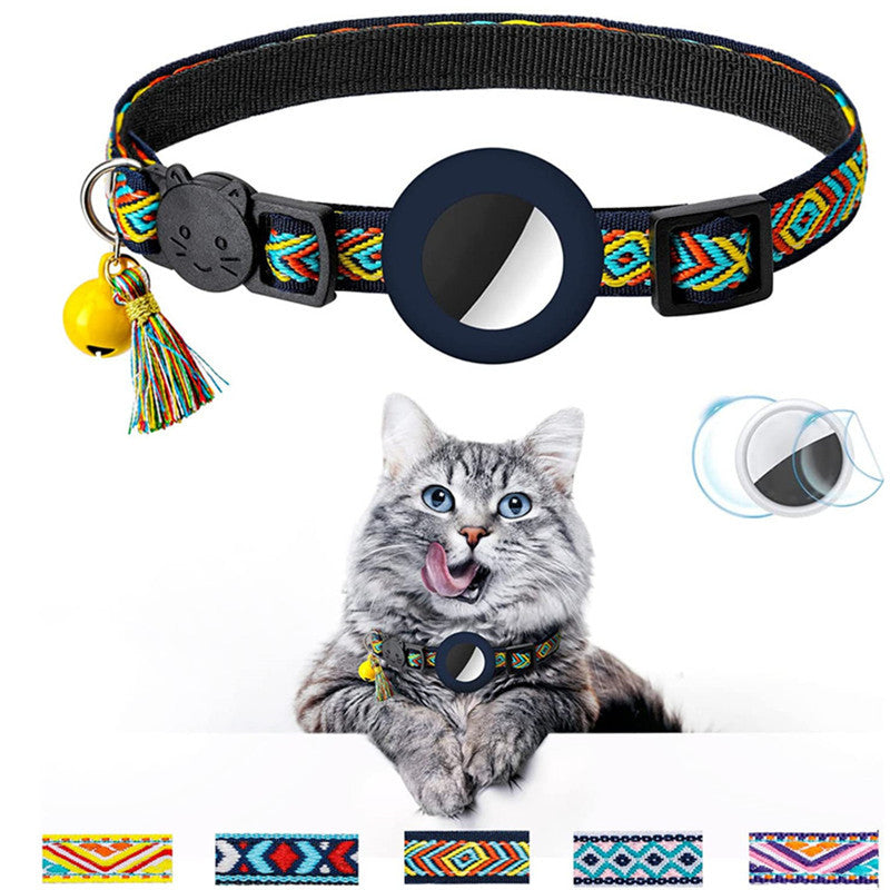 Pet Collar Geometric Pattern Cat With Bell