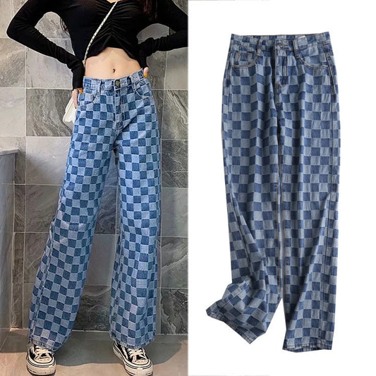 Checked Slacks With High Waists And Slimming
