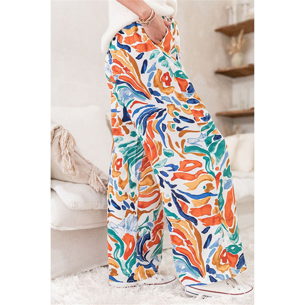 Foreign Trade Color Printing Trousers Casual Wide-leg Pants
