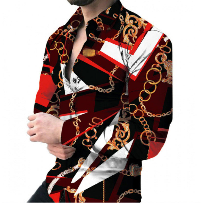 European And American Men's Long-sleeved Shirt Casual Printing