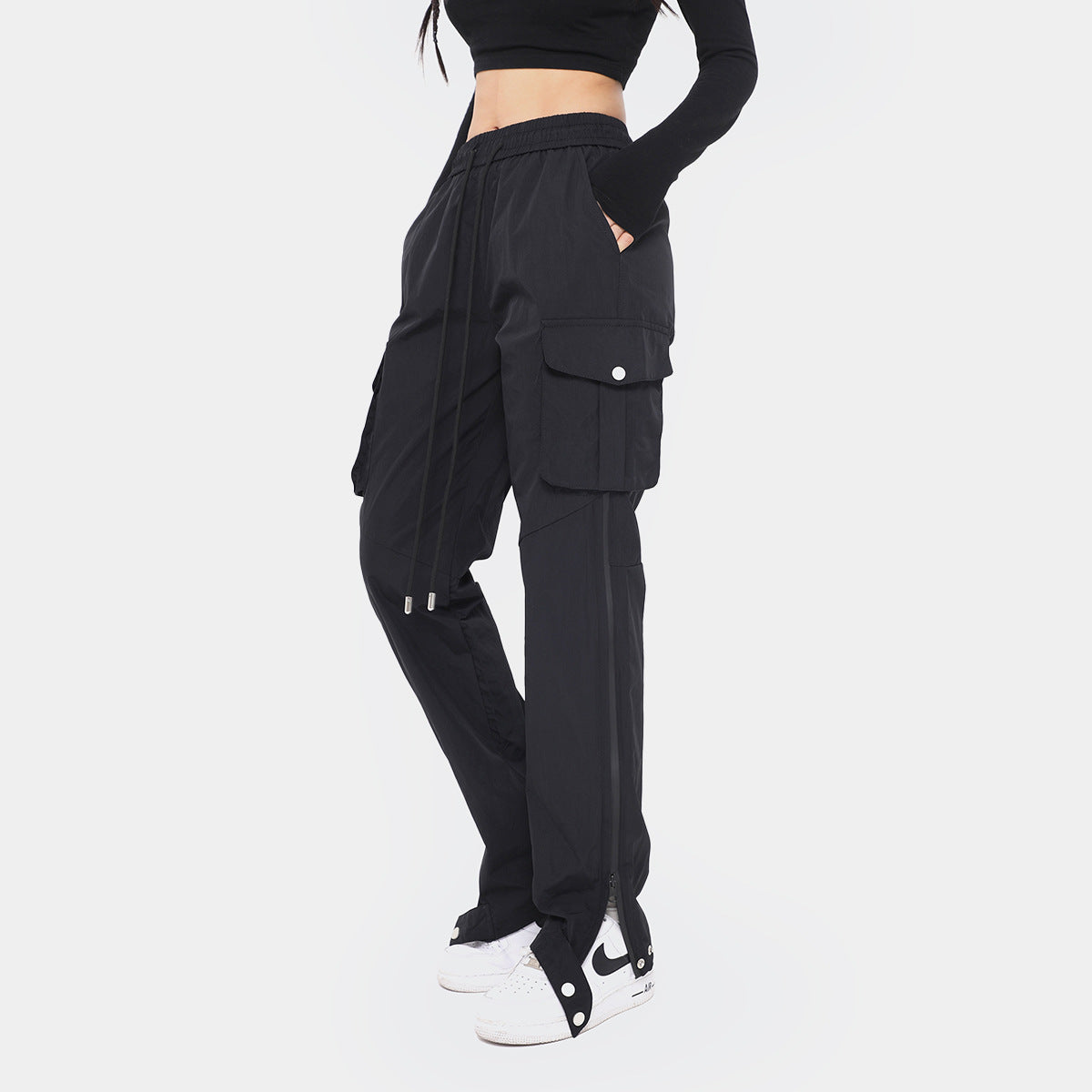 Zipper Edge Strip Sports Overalls Women's High Waist