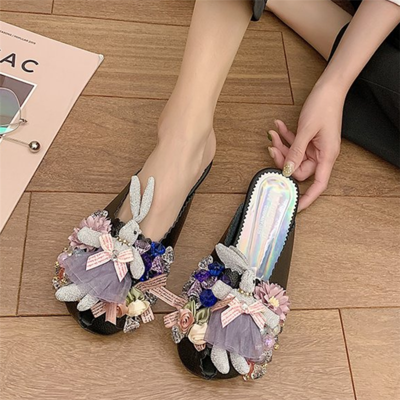 Cute Doll With Rhinestones And Fish Mouth Half Slippers