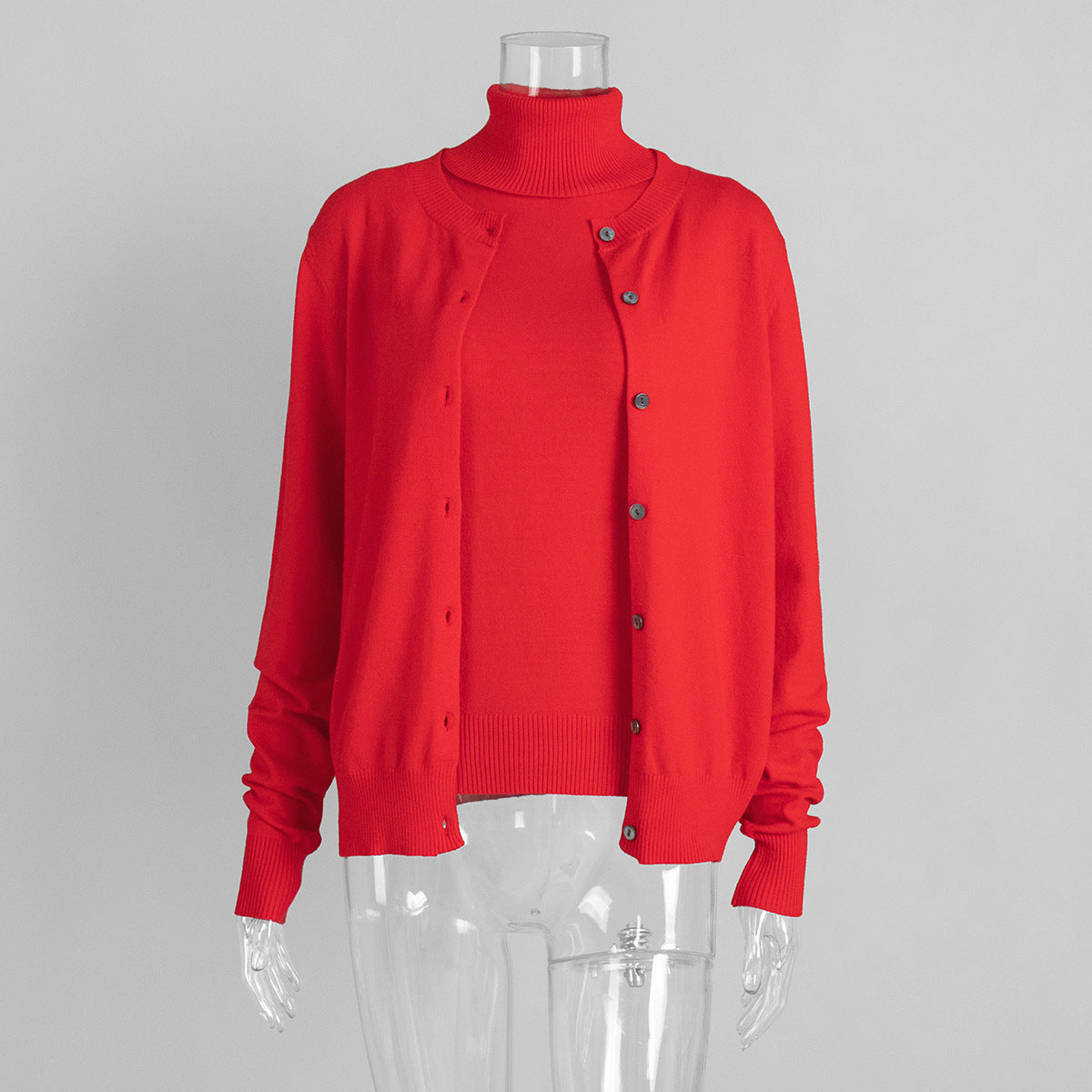Womens Turtleneck Sleeveless Base Layer Top Sweater Cardigan Set