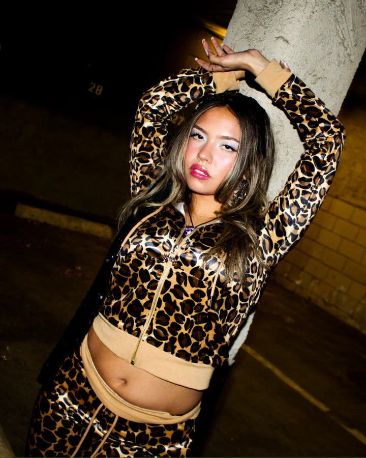 New Street Sexy Hot Girl Exposed Navel Leopard Print Hoodie