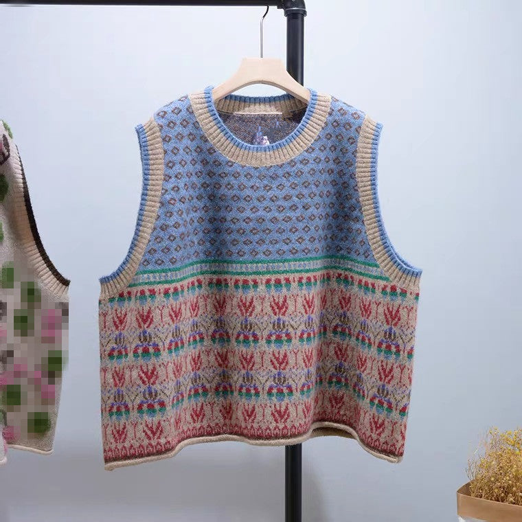 Artistic Retro Vest Sweater Women's Sleeveless Loose Pullover Sweater