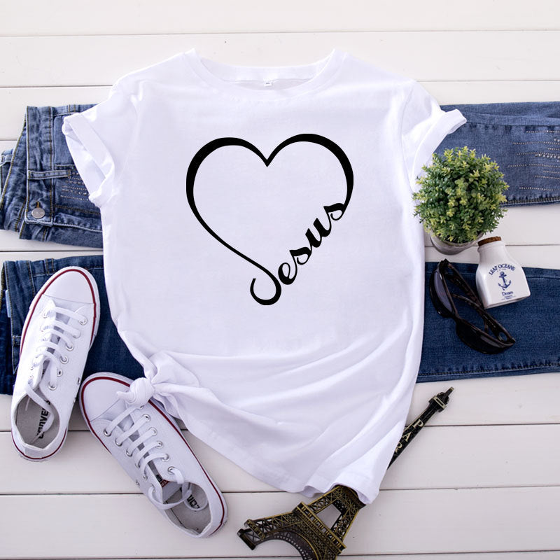 New Heart-shaped Letter Cotton Short-sleeved Women's T-shirt