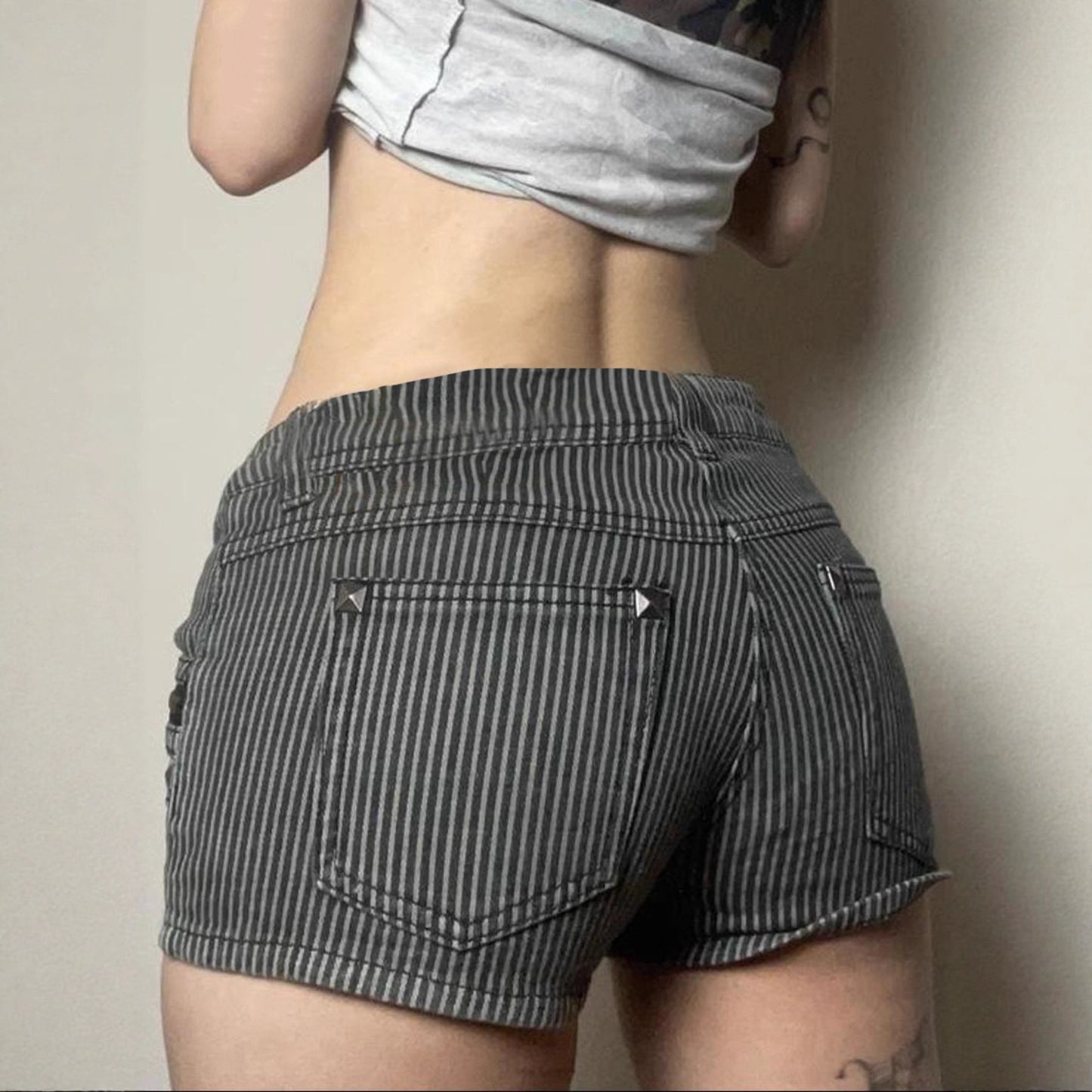 Low Waist Cropped Hot Girl Style Striped Jeans
