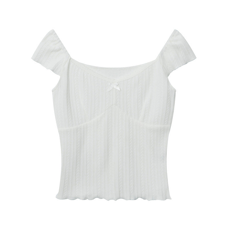 French Retro Square-cut Collar Puff Sleeve Top