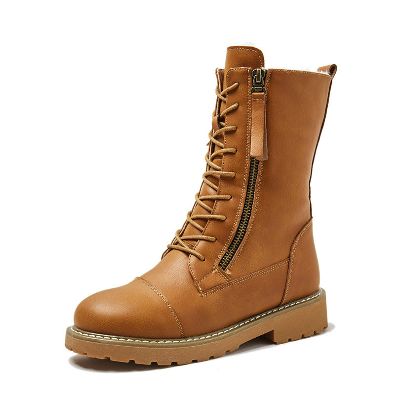 Fur Integrated Snow Boots Women's Leather Middle Tube