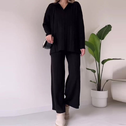 Autumn New Solid Color Line Pattern Slim Lazy Style Suit For Women