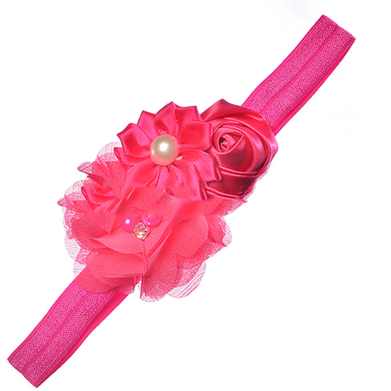 Pearl Chiffon Frayed Multi-angle Flower Combo Hair Band European And American Baby Elastic Headband