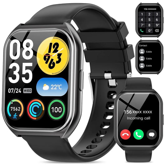 1.85 Inch Women'S Men'S Smartwatch Fits for Android & Iphone Devices with Fitness Tracker, 100+ Sport Modes, IP68 Waterproof Fitness Watch (Black)