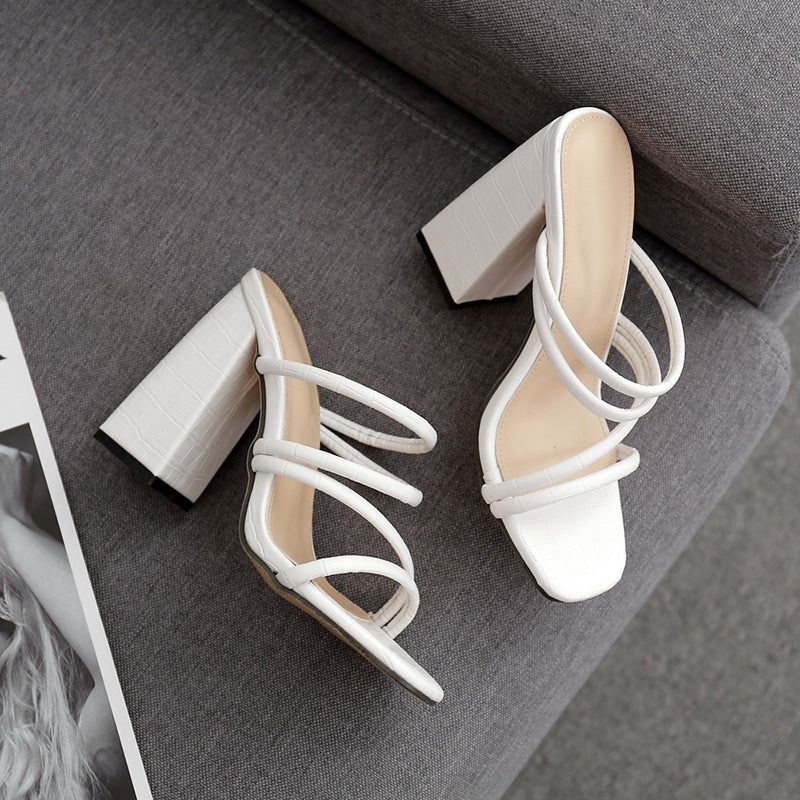 Thick high-heeled thin openwork open-toe sandals