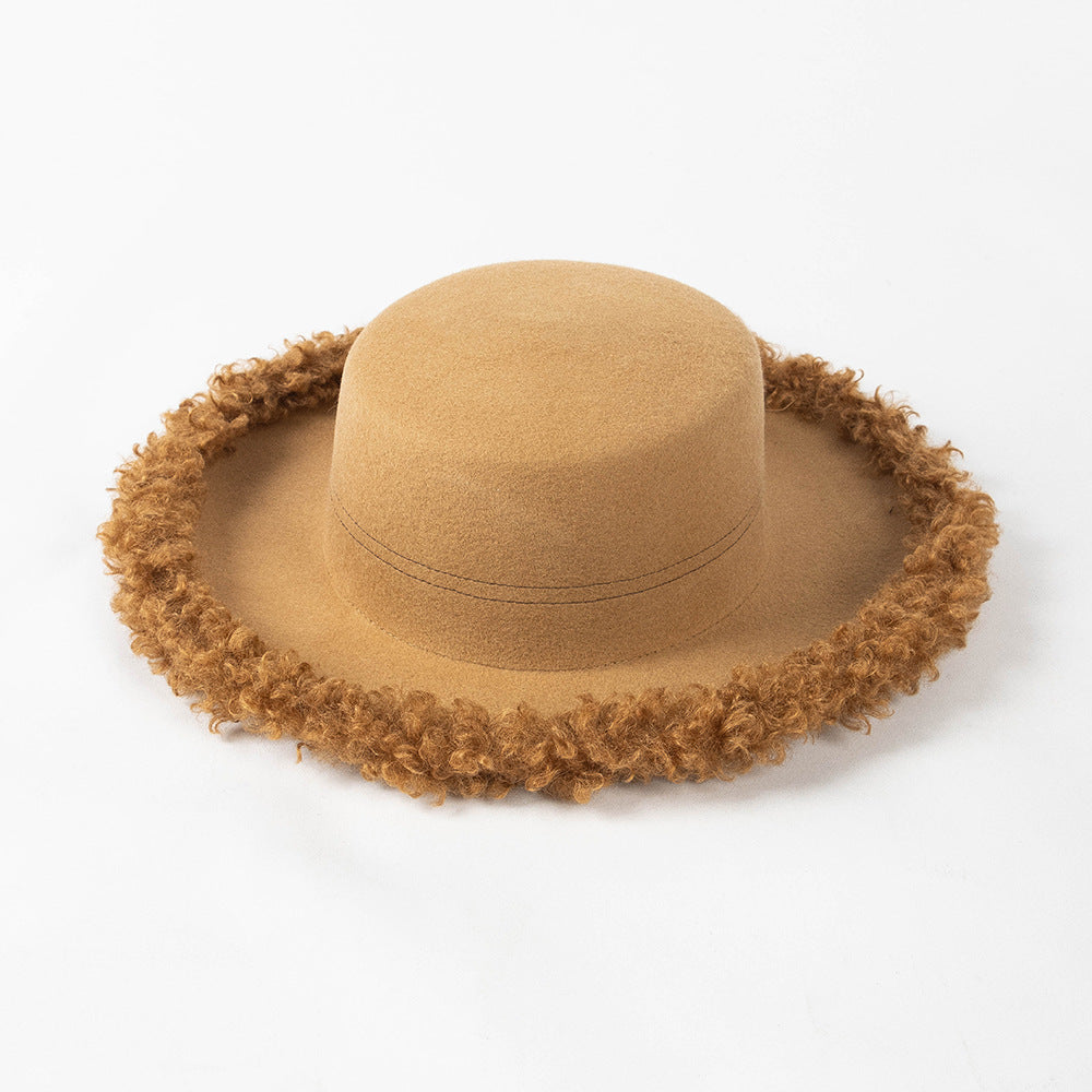 Efterår Vinter Mode Fritid Cirkel Krøllet Kant Flad Top Uld Tophat