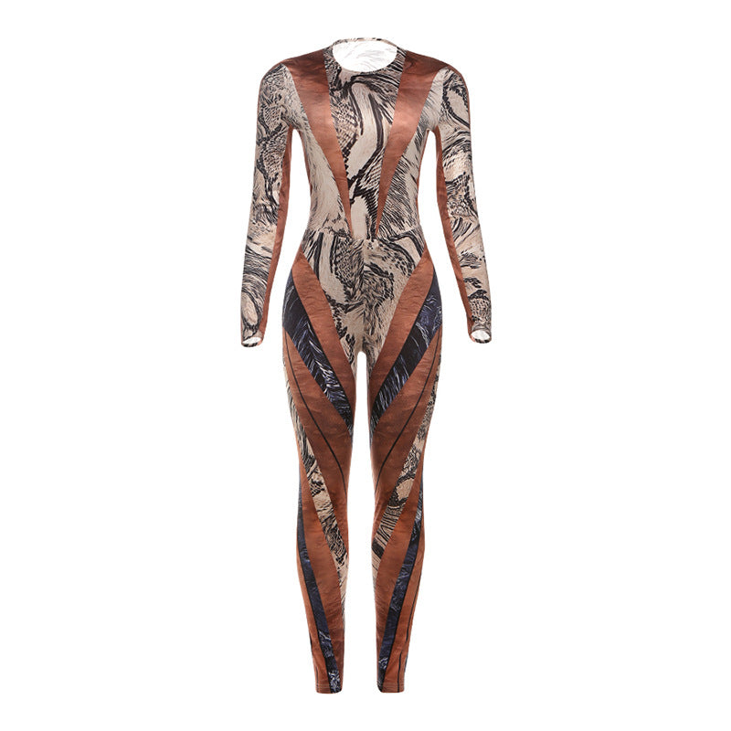 Personalized Snake-Print Bodycon Sexy Jumpsuit And Pants Set