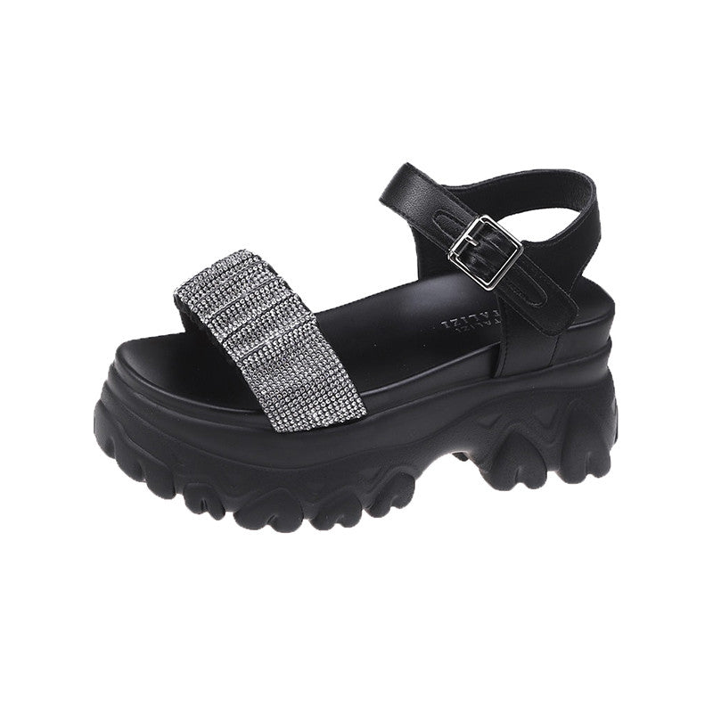 Rhinestone Platform Sandals All-match High-heeled Platform Casual Roman Shoes