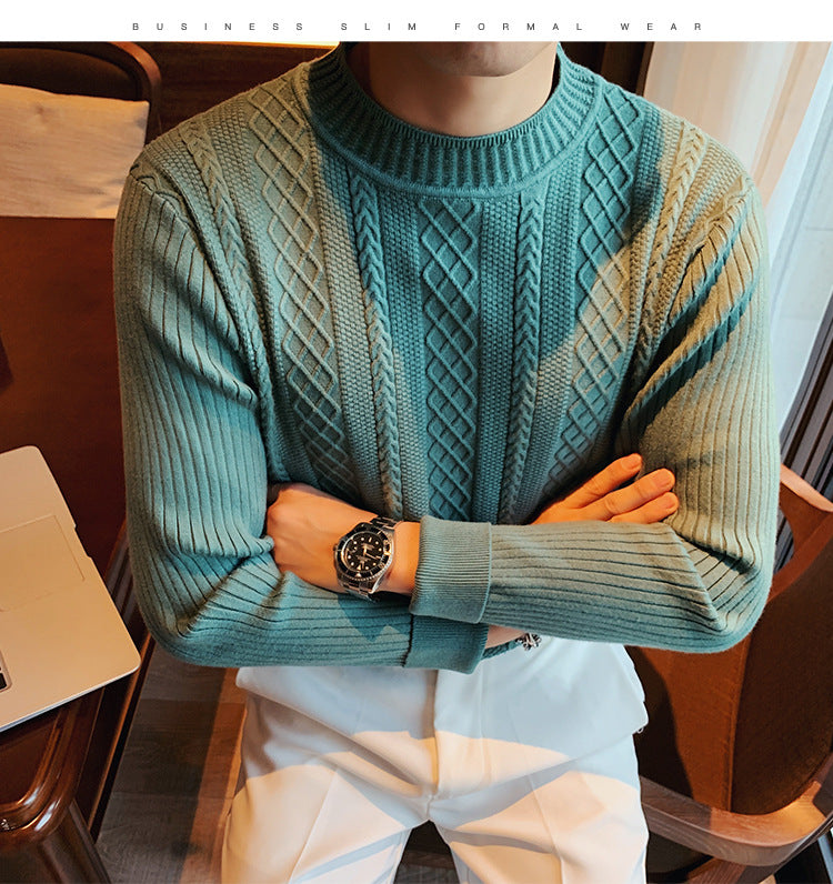 Twist Sweater Men's Half Turtleneck Sweater Slim Coarse Sweater Base