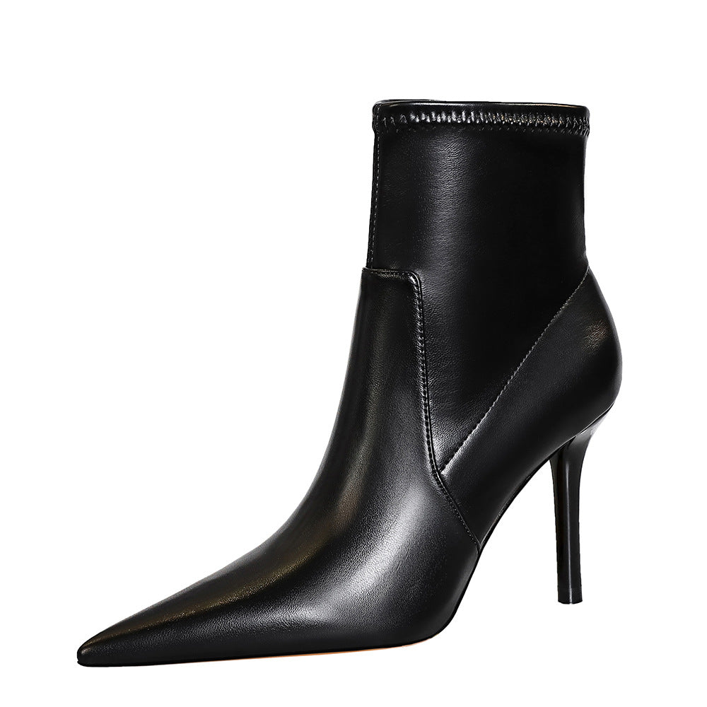 Slim Super High Heel Pointed Side Zipper Winter Short Tube