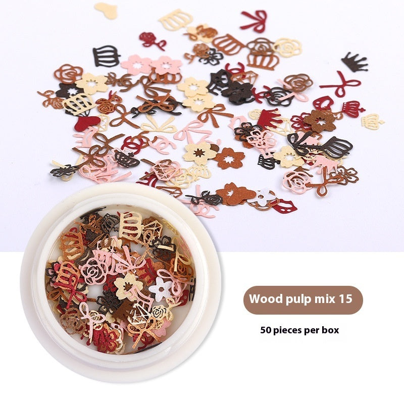 Nail Art Wood Pulp Slice Flower Mixed Nail Sticker DIY Accessories