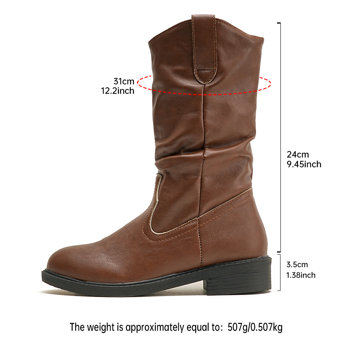 Vcut Pleated Midcalf Leather Boots