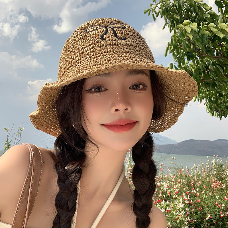 Bow Straw Hat Female Summer Travel Sun-proof Beach Seaside Sunhat