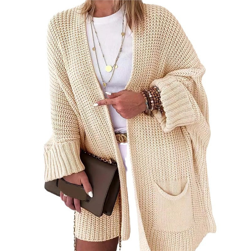 Front Cardigan Folding Batwing Sleeve Cardigan Oversized Knitted Sweater Coat