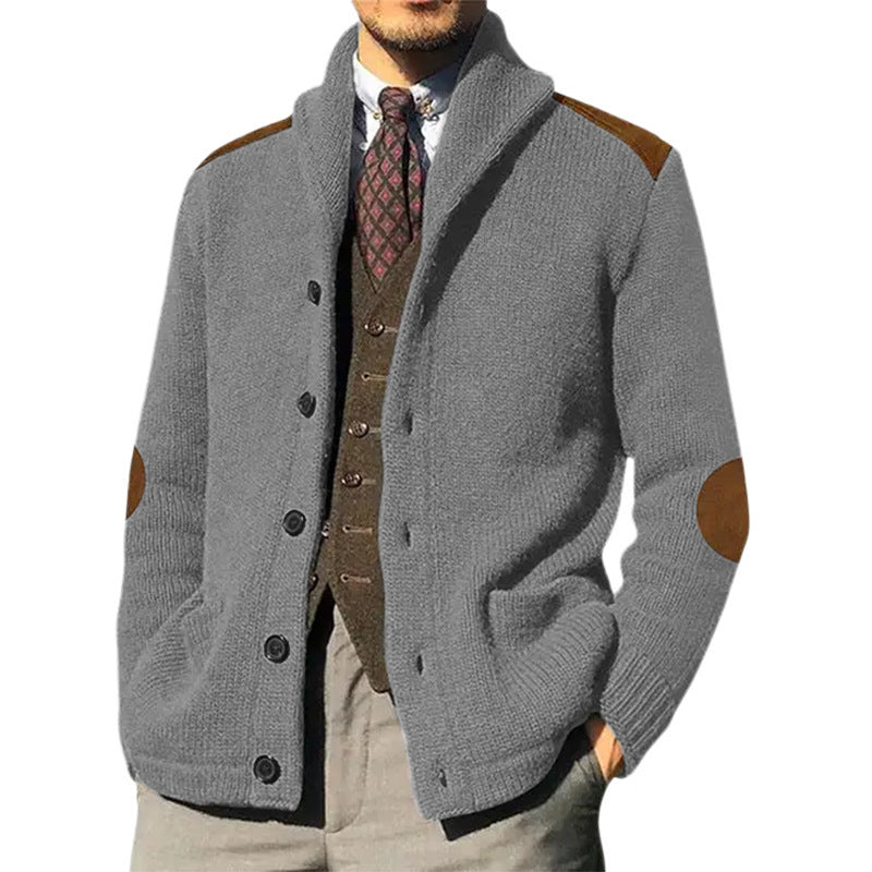 Patchwork Lapel Long Sleeve Knitted Cardigan