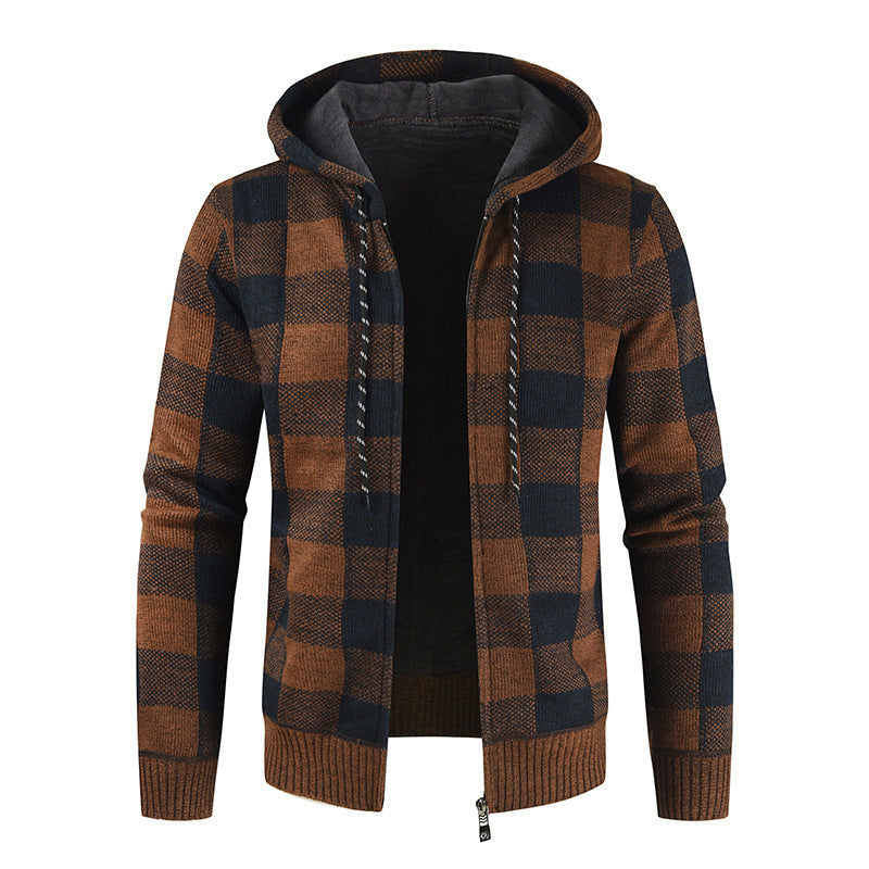 Men's velvet padded cardigan hooded sweater