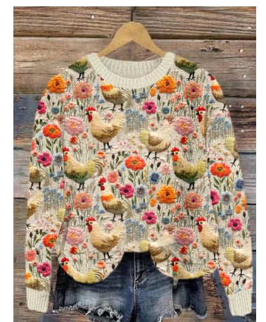 Abstract Style Printed Drop-shoulder Long-sleeve Women's Sweater Casual