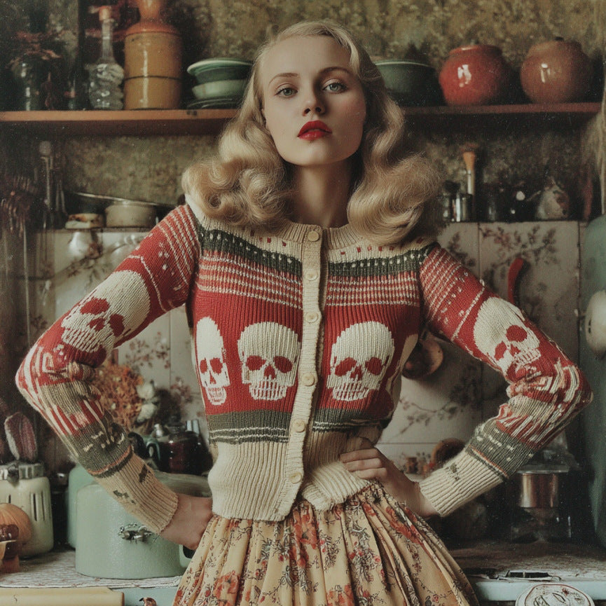 Womens 3D Digital Print Floral Cardigan Knitted Sweater