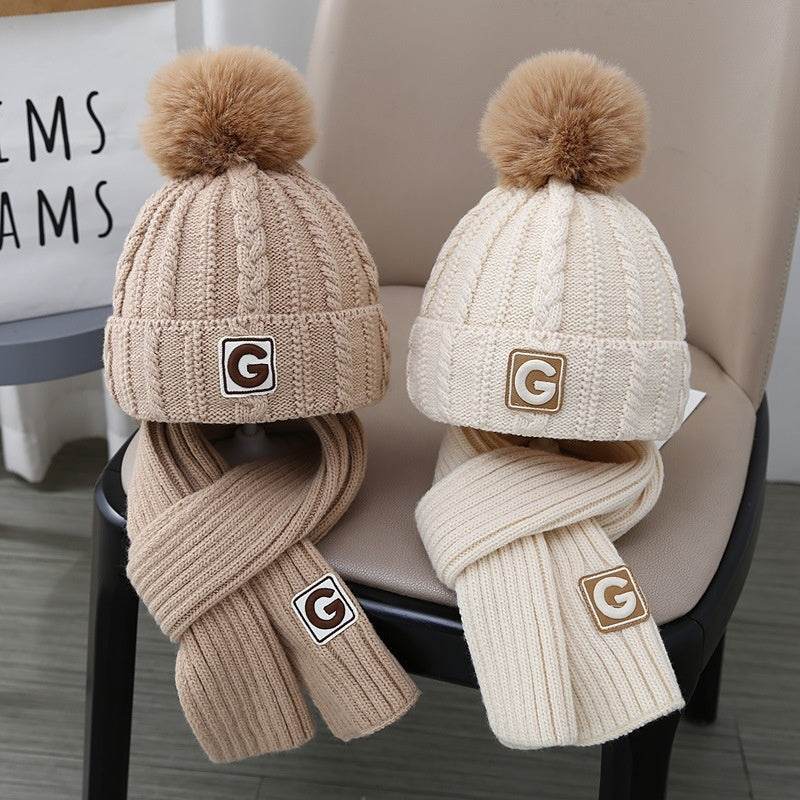 Children's Hat Set Scarf Two-piece Boys' Knitted Fleece-lined