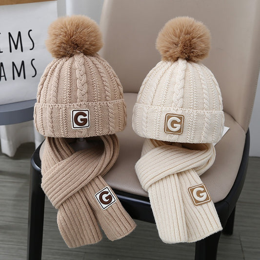 Children's Hat Set Scarf Two-piece Boys' Knitted Fleece-lined