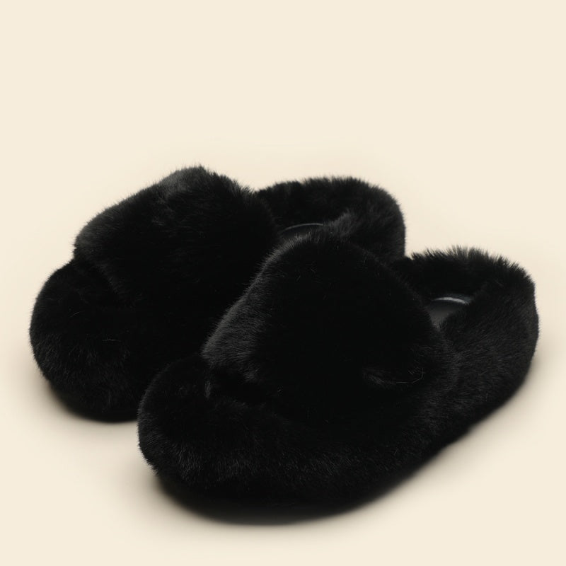 Heart-shaped Thick Bottom Fluffy Slippers Women's Outer Wear New Autumn And Winter Fleece-lined