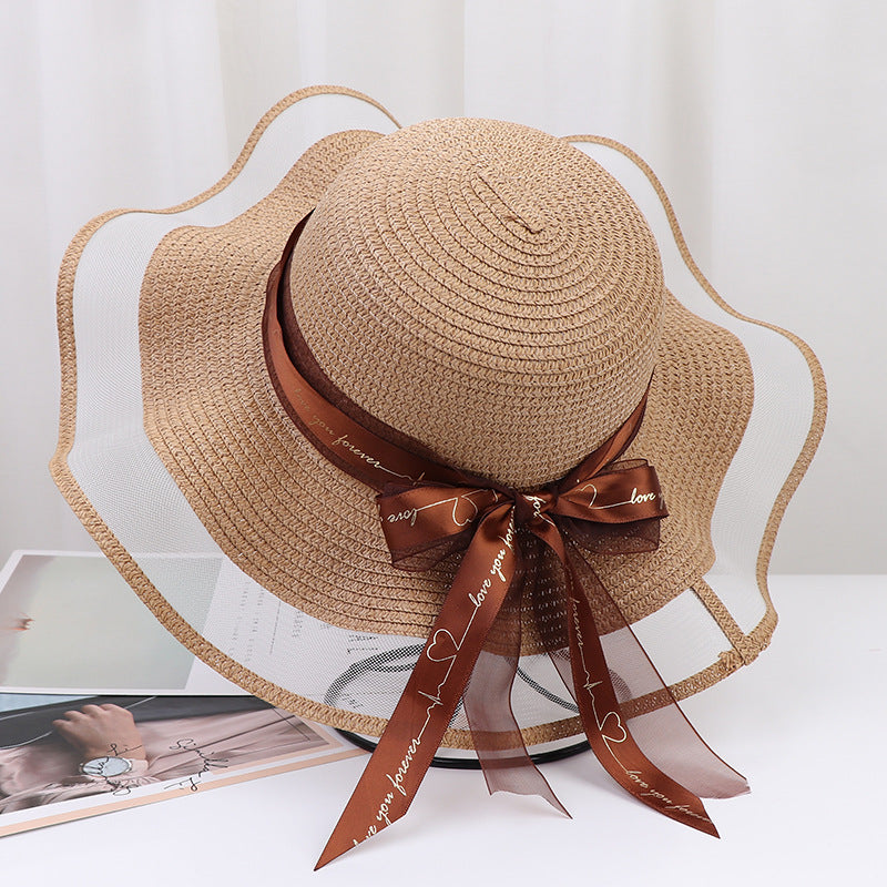 Large Eaves Bow Streamer Beach Hat Women's Outdoor Sun Protection Dome