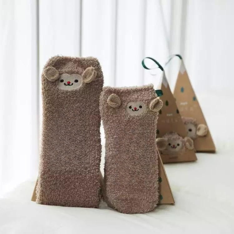 Coral Fleece Tube Winter Thickened Women's Christmas Stockings Cute Cartoon Maternity Socks