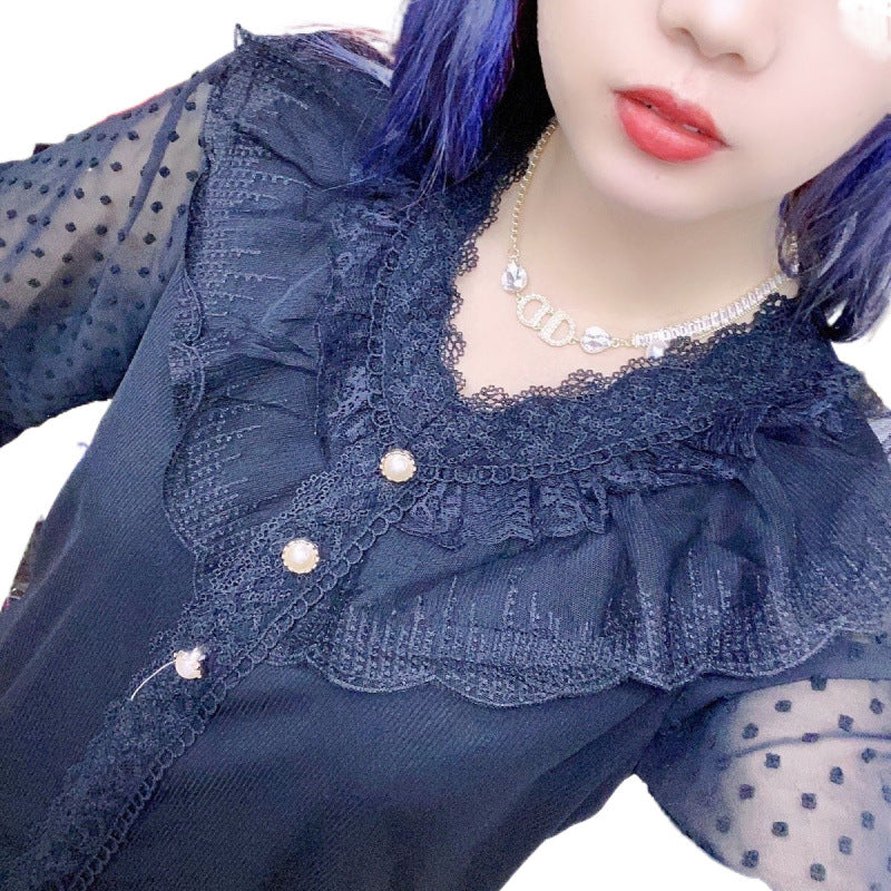 Lace-collared Blouse Chiffon Lace Loose Bottoming Slimming Shirt