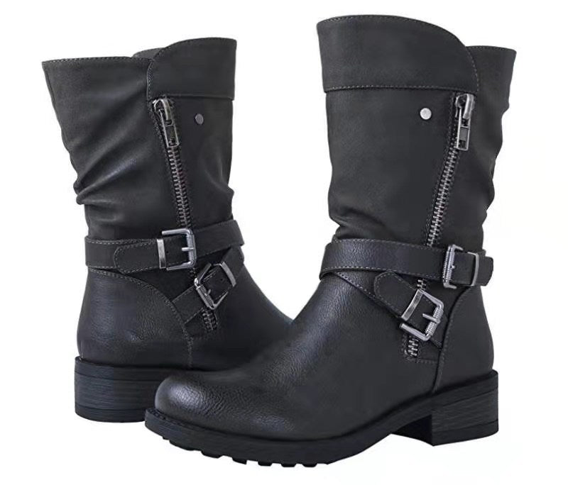 Martin Boots Foreign Trade Large Size Women's Shoes Belt Low Heel Casual Boots