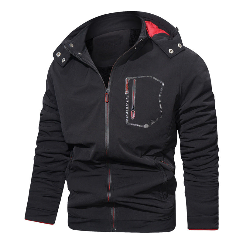Hooded Men's Casual Coat Slim Solid Zipper Jacket