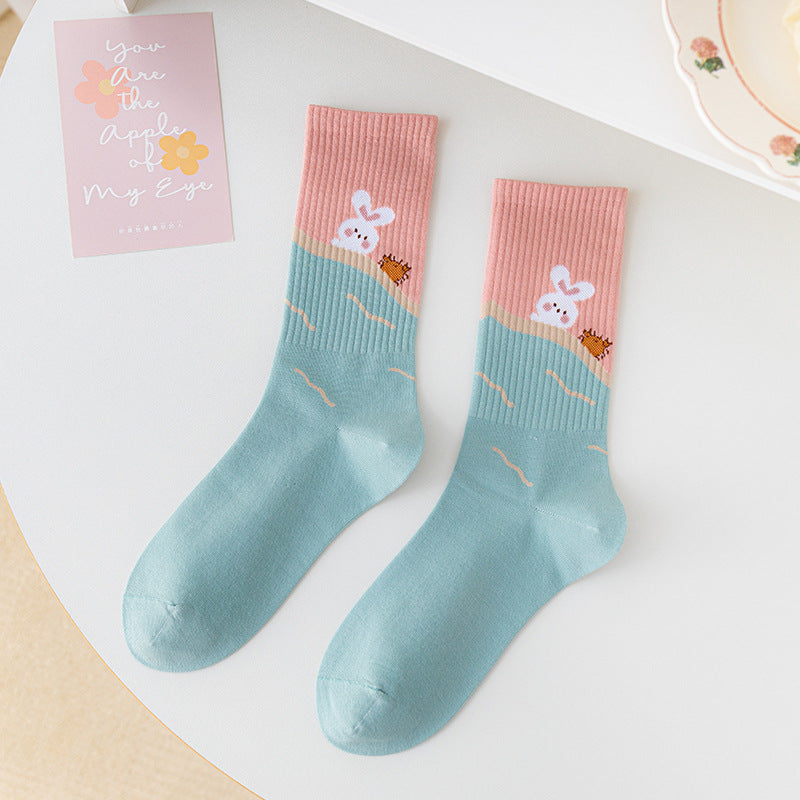 Women's Medium Length Cartoon Jacquard Socks