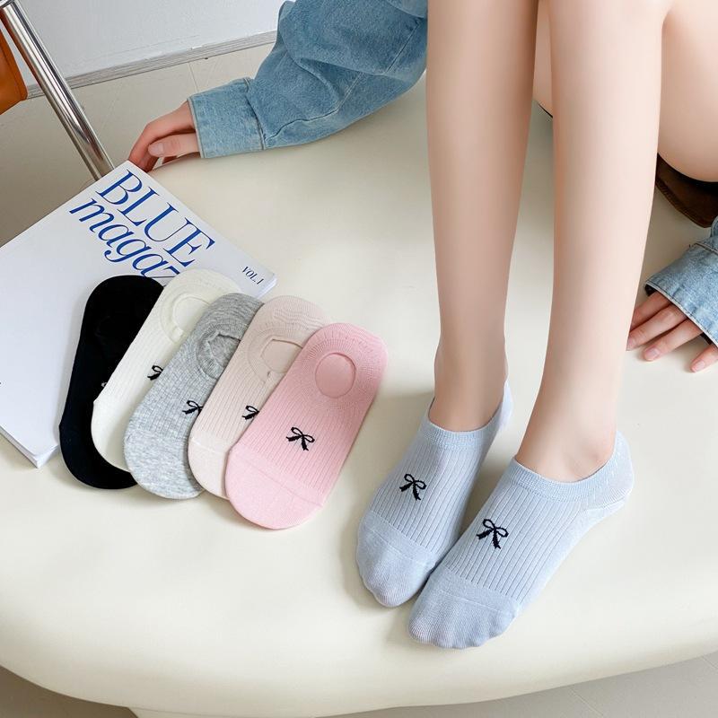 Summer Bow Socks Thin Shallow Mouth Invisible Non-slip Tight