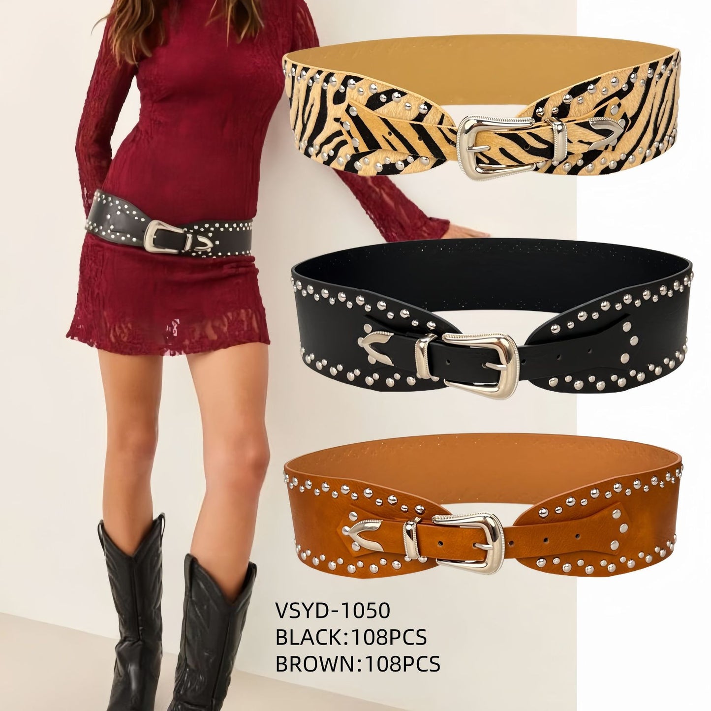 Women's Fashion Rivet Stitching Alloy Belt