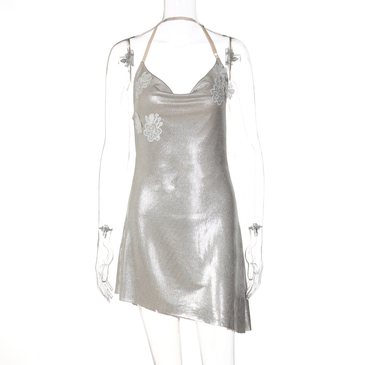 Halterneck Deep V-neck Gold-foil-pressed Bodycon Dress