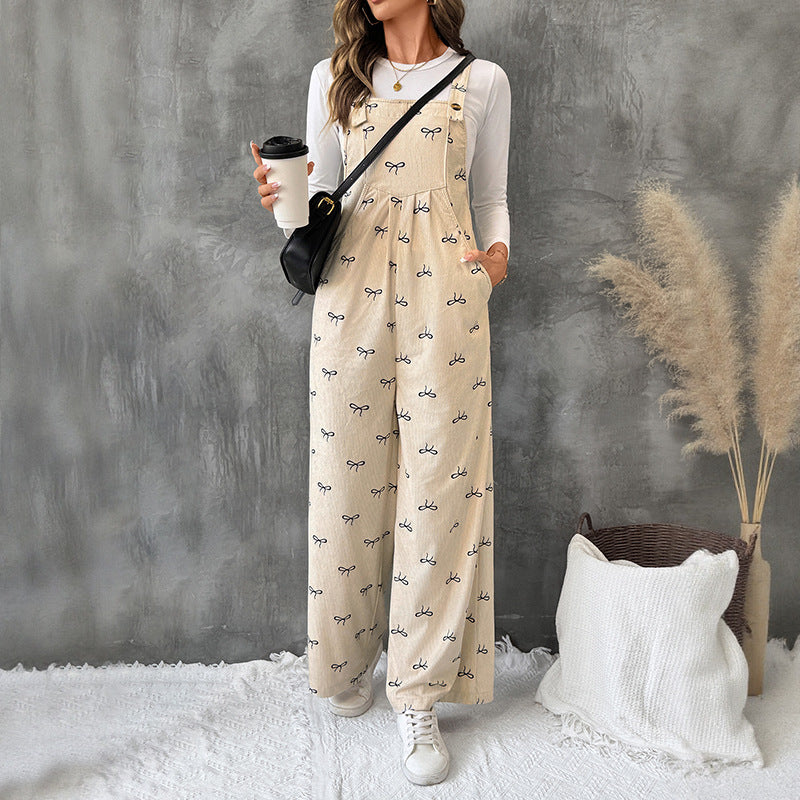 Bowknot Warm Corduroy Suspender Overalls Women