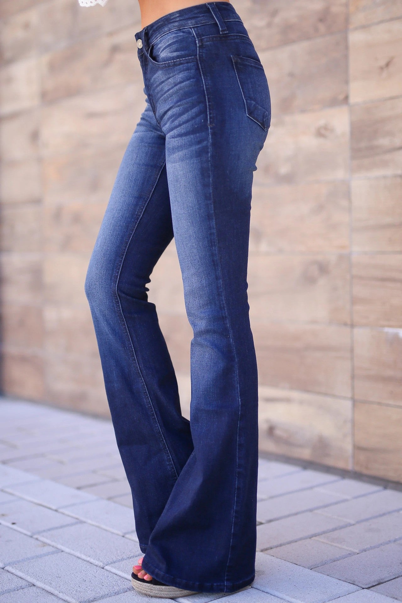 Damebukser med medium talje, bootcut-jeans