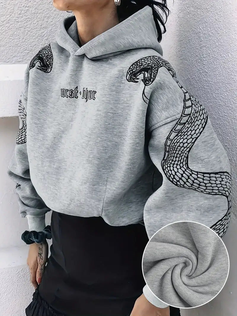 Kvinder Trykt Hættetrøje Løstsiddende Vintage Sweatshirt Top