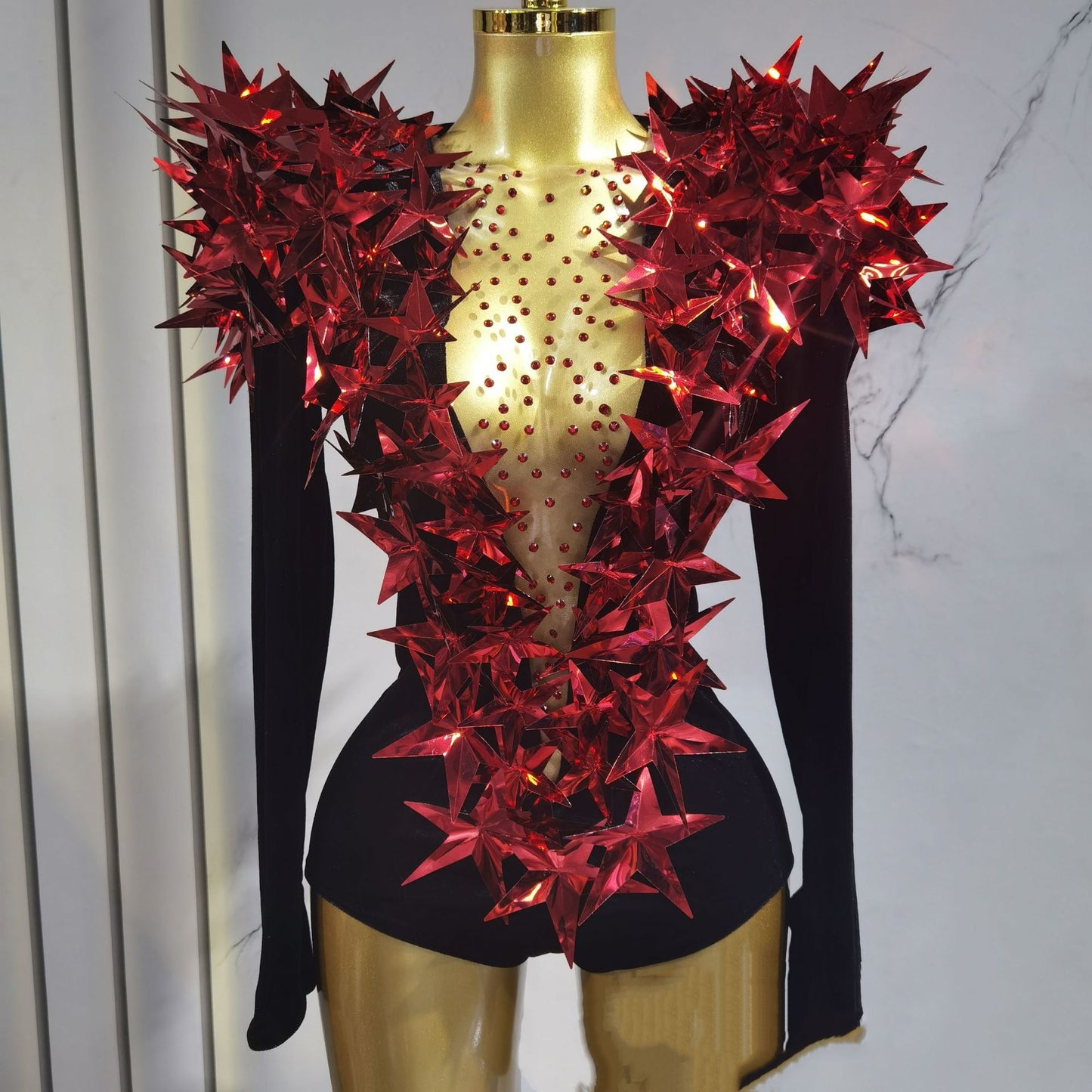 Sexy Golden Three-dimensional Five-pointed Star Exaggerated High Padded Shoulder Jumpsuit