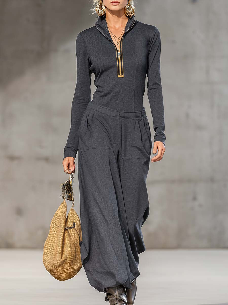Top Wide Leg Pocket Trousers Two-piece Set